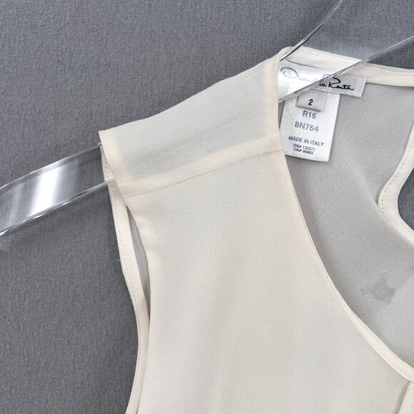 OSCAR DE LA RENTA Sleeveless Silk Top Womens 2 Cream Draped Ruffle Detail Blouse - Picture 9 of 16